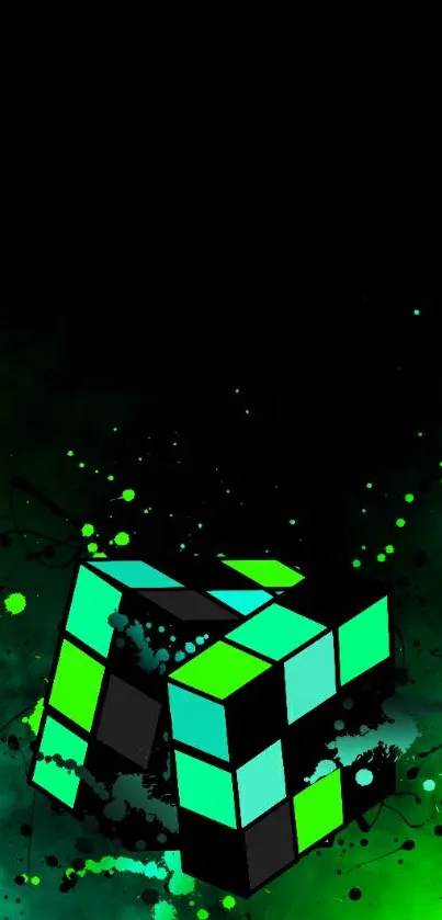 Vibrant neon geometric cube on black background wallpaper.