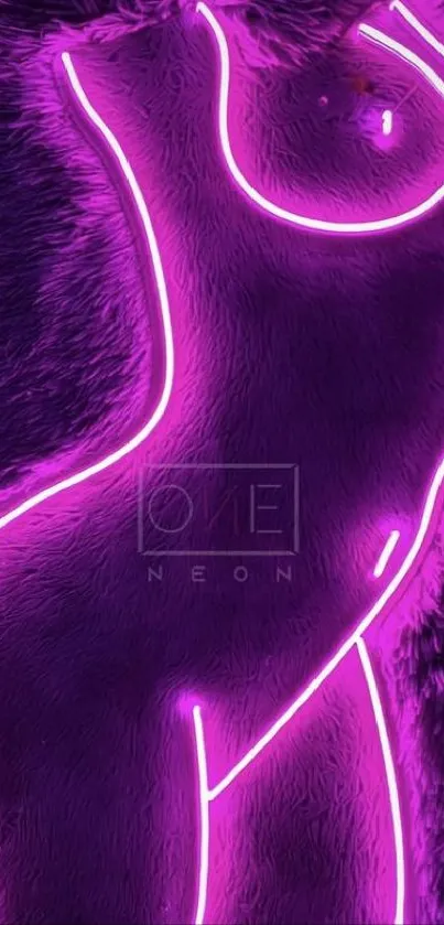 Neon figure on purple textured background, vibrant and artistic design.