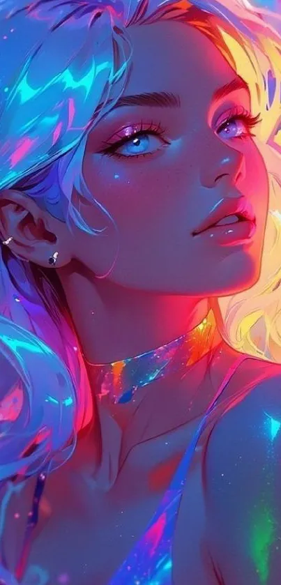 Anime-inspired vibrant neon art wallpaper.