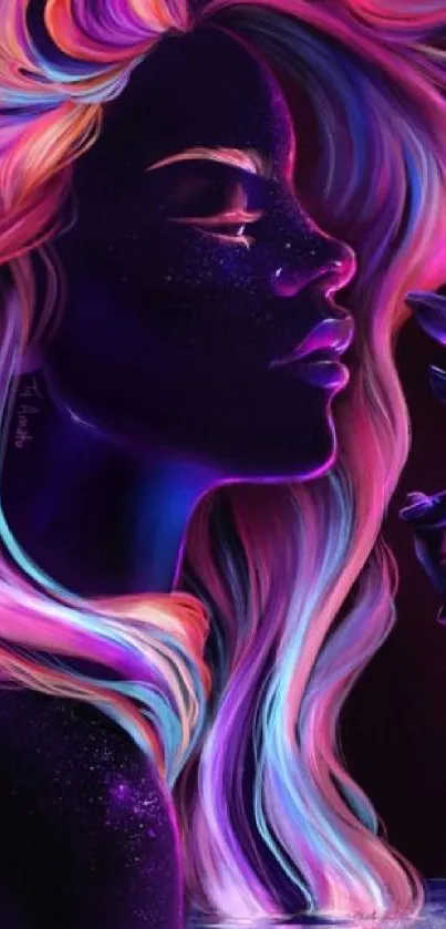 Vibrant neon art wallpaper with colorful portrait.