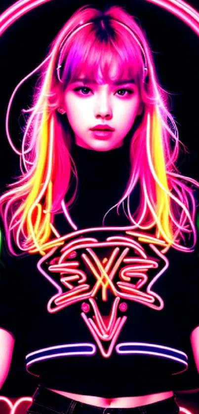 Vibrant neon art wallpaper with pink and orange hues.