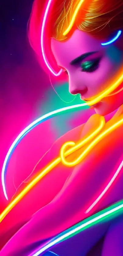 Vibrant neon art wallpaper with colorful lines and abstract design.