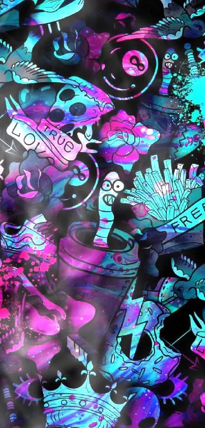 Vibrant neon abstract graffiti art wallpaper for mobile.