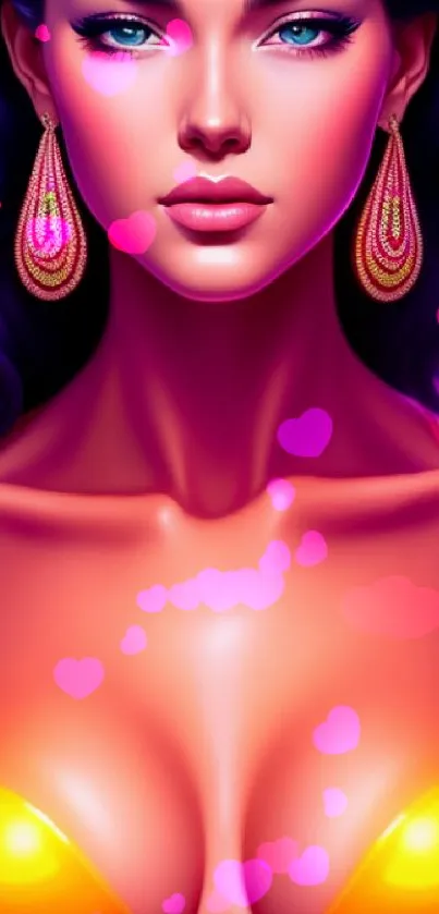 Glamorous stylized woman in vibrant neon colors, ideal for mobile wallpaper.