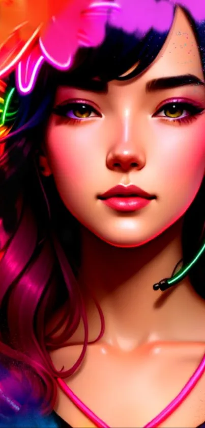 A vibrant digital neon portrait with a colorful and artistic design.