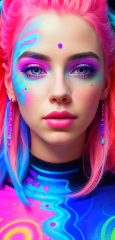 Vibrant neon art with colorful portrait and dynamic design elements.