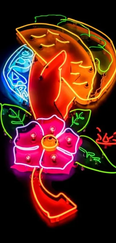 Colorful neon art with black background.