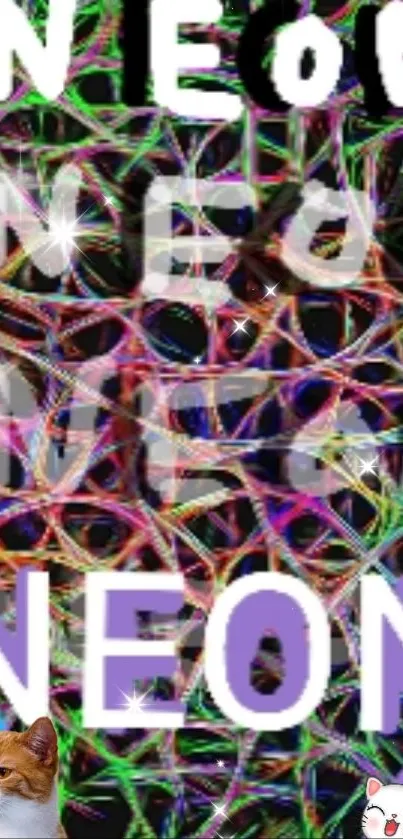 Vibrant neon wallpaper with playful elements.