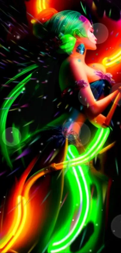 Vibrant neon artistic wallpaper with colorful abstract patterns.
