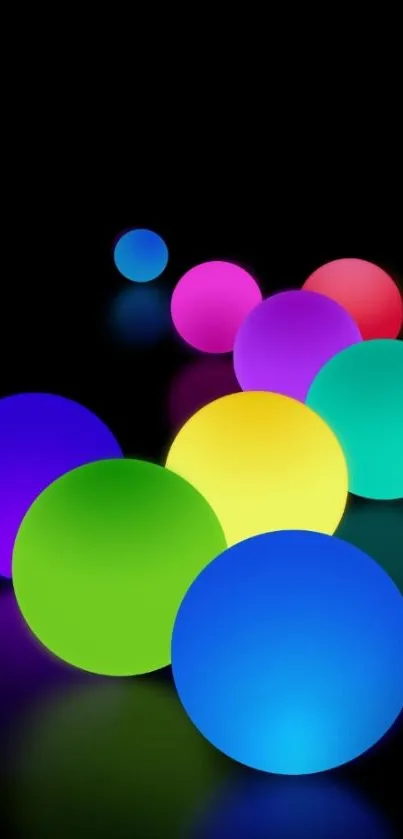 Vibrant neon balls on black background wallpaper