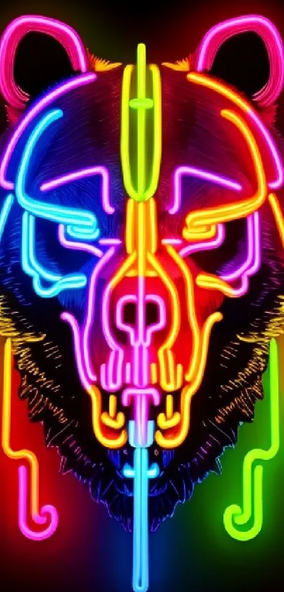 Neon bear artwork in vibrant colors on a black background.