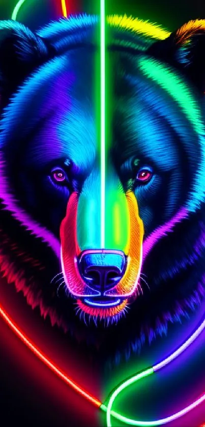 Vibrant neon bear art with glowing colors.