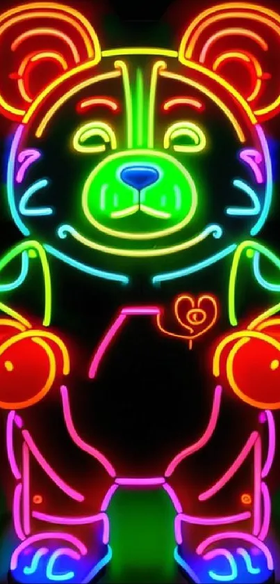 Vibrant neon bear design with glowing outlines on a black background.