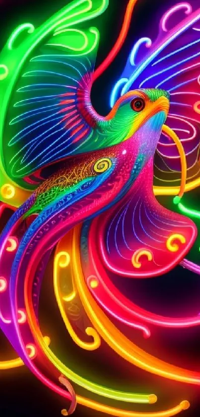 Colorful neon bird design in vibrant palette.