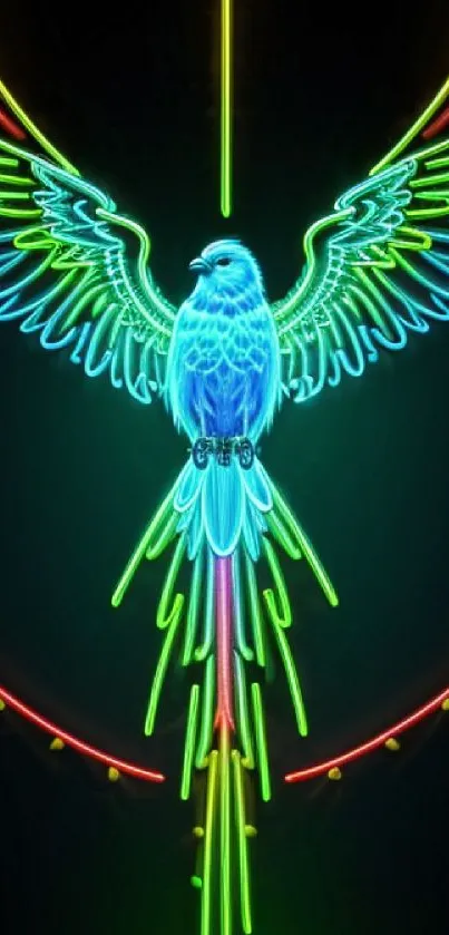 Vibrant neon bird design with bright colors for mobile wallpaper.