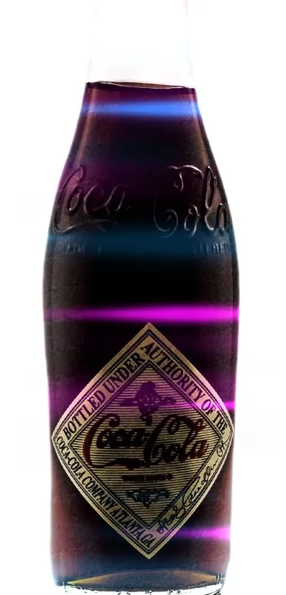 Neon-themed cola bottle with purple and blue glow.