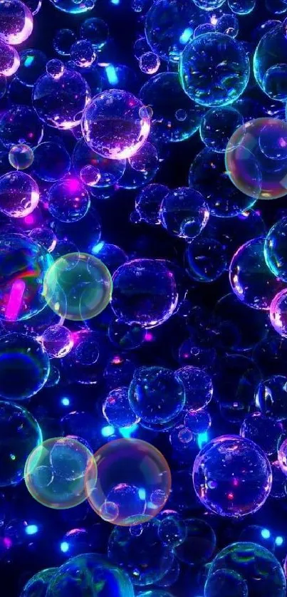 Colorful neon bubbles on a dark background.