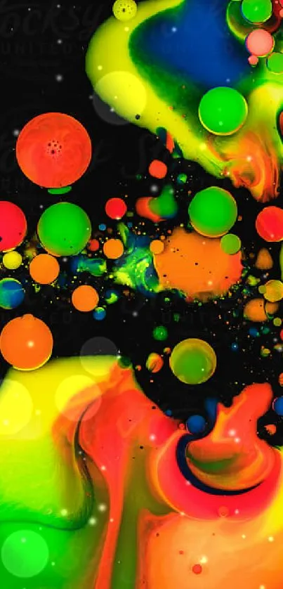 Vibrant neon bubble splash wallpaper with colorful abstract design.