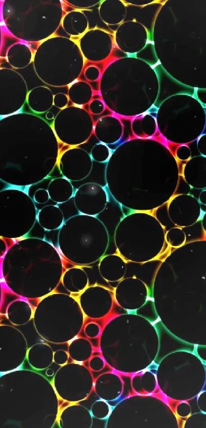 Colorful neon bubbles on a dark background.