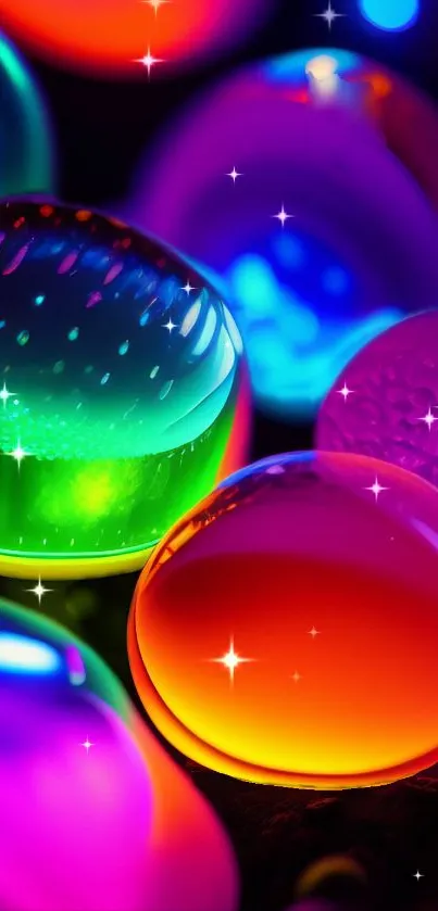 Vibrant neon bubble wallpaper with glowing orbs in vivid colors on a dark background.