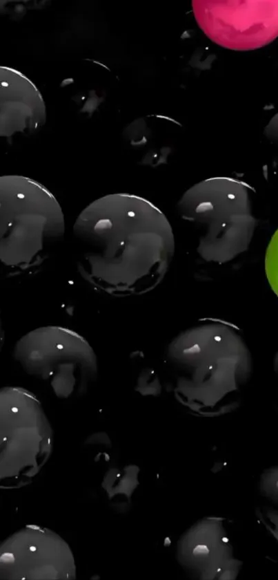 Neon-colored bubbles with dark background for mobile wallpaper.