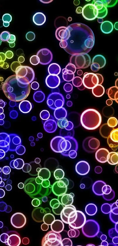 Vibrant neon bubble design on black background.