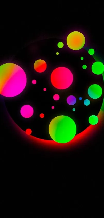 Vibrant neon bubbles against a dark background.