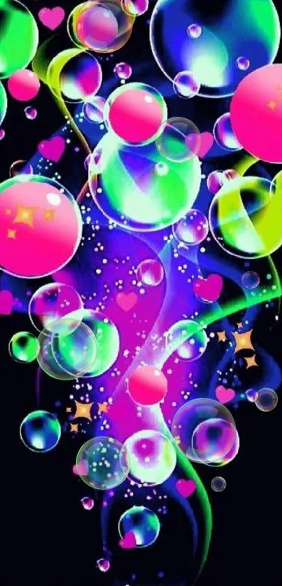 Vibrant neon bubbles on a black background in stunning colors.