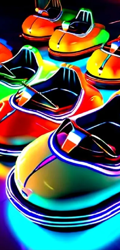 Colorful neon bumper cars wallpaper.