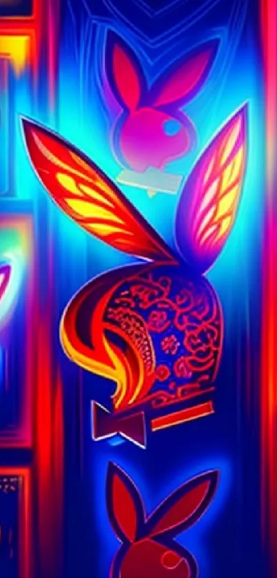 Vibrant neon bunny art wallpaper with bold colors and patterns.