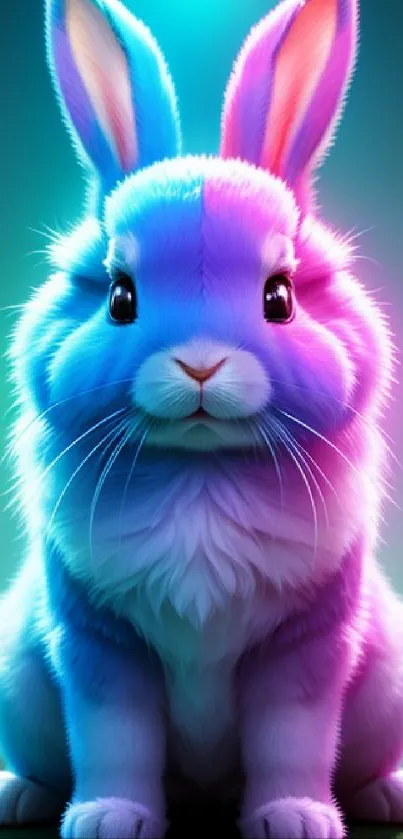 Vibrant neon bunny with colorful hues in a playful design.