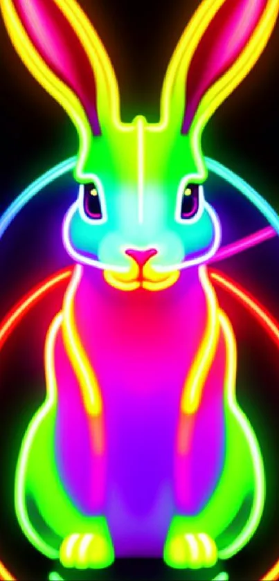 Vibrant neon bunny wallpaper with colorful design.