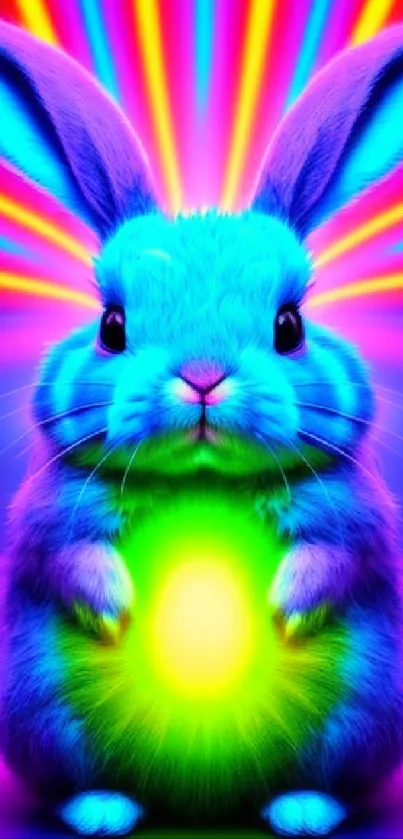 Vibrant neon bunny with a glowing orb.