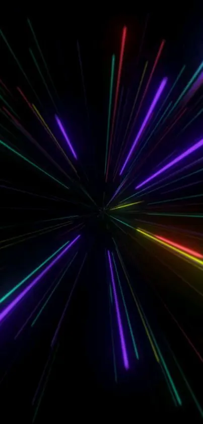 Dynamic neon lines burst from the center against a black background.