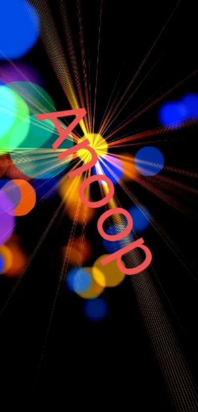 Colorful neon burst design with vibrant bokeh on black background