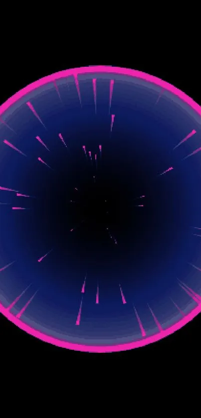 A vibrant neon burst circle with pink hues on a dark background wallpaper.