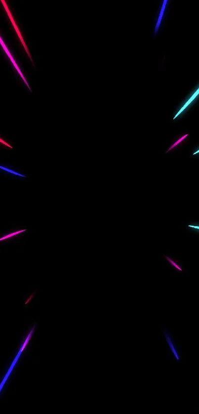 Vibrant neon burst wallpaper with colorful rays on a dark background.