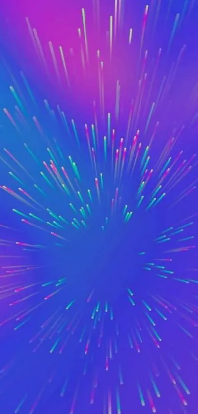 Vibrant neon burst mobile wallpaper with blue and purple hues.