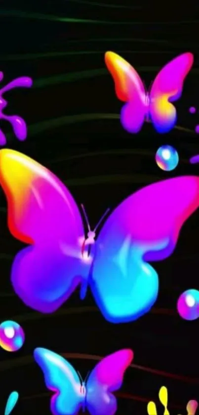 Vibrant neon butterflies with abstract colors