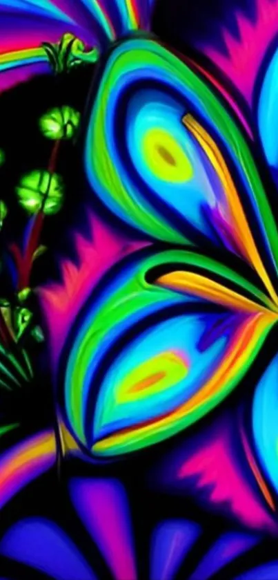 Vibrant neon butterfly artwork in vivid colors.