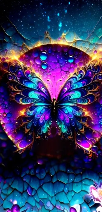 Intricate neon butterfly art with vibrant purples and blues.