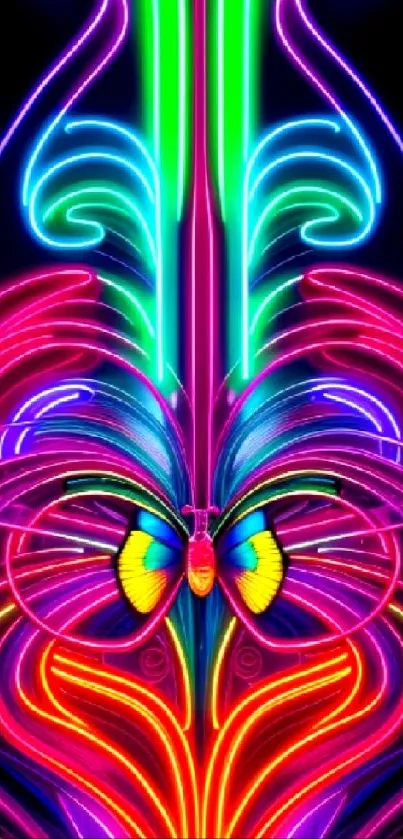 Colorful neon butterfly artwork glowing in vibrant hues.