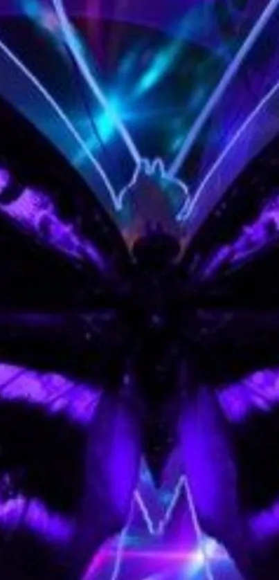 Neon butterfly art wallpaper in vivid purple and blue hues.