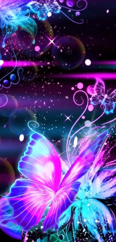 Vibrant neon butterfly wallpaper with glowing colors and intricate patterns.