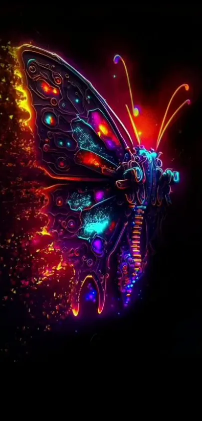 Neon butterfly wallpaper with colorful vibrant design.