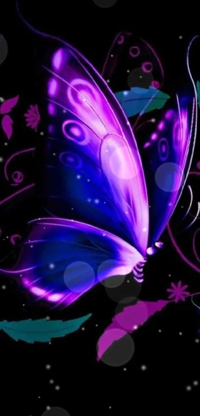 Neon butterfly on a dark background wallpaper, perfect for mobile screens.