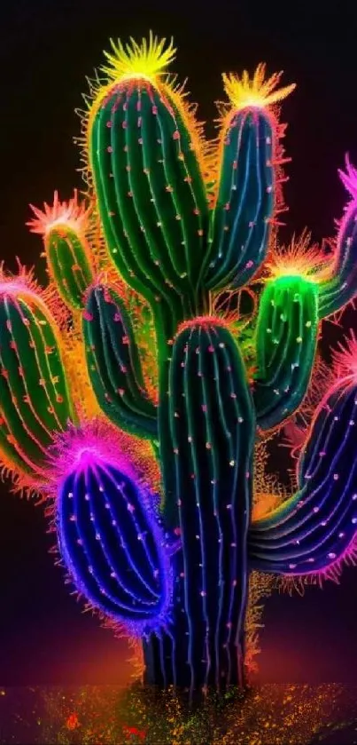 Vibrant neon cactus artwork with glowing colors