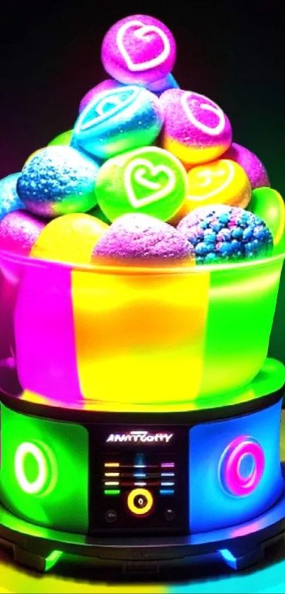 Vibrant neon candy art glowing vividly.