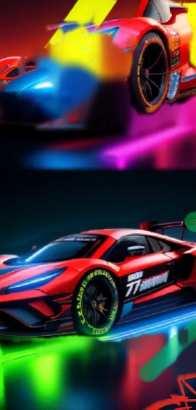 Vibrant neon sports cars wallpaper with dynamic design.