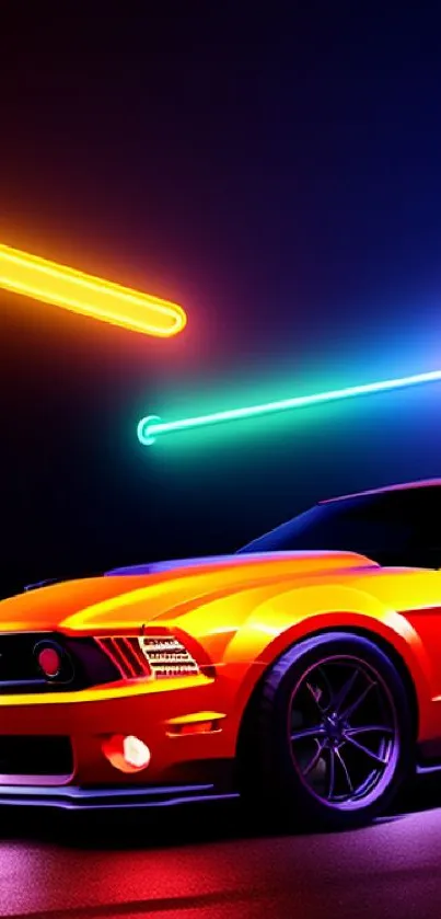 Vibrant neon-lit sports car wallpaper for mobile.